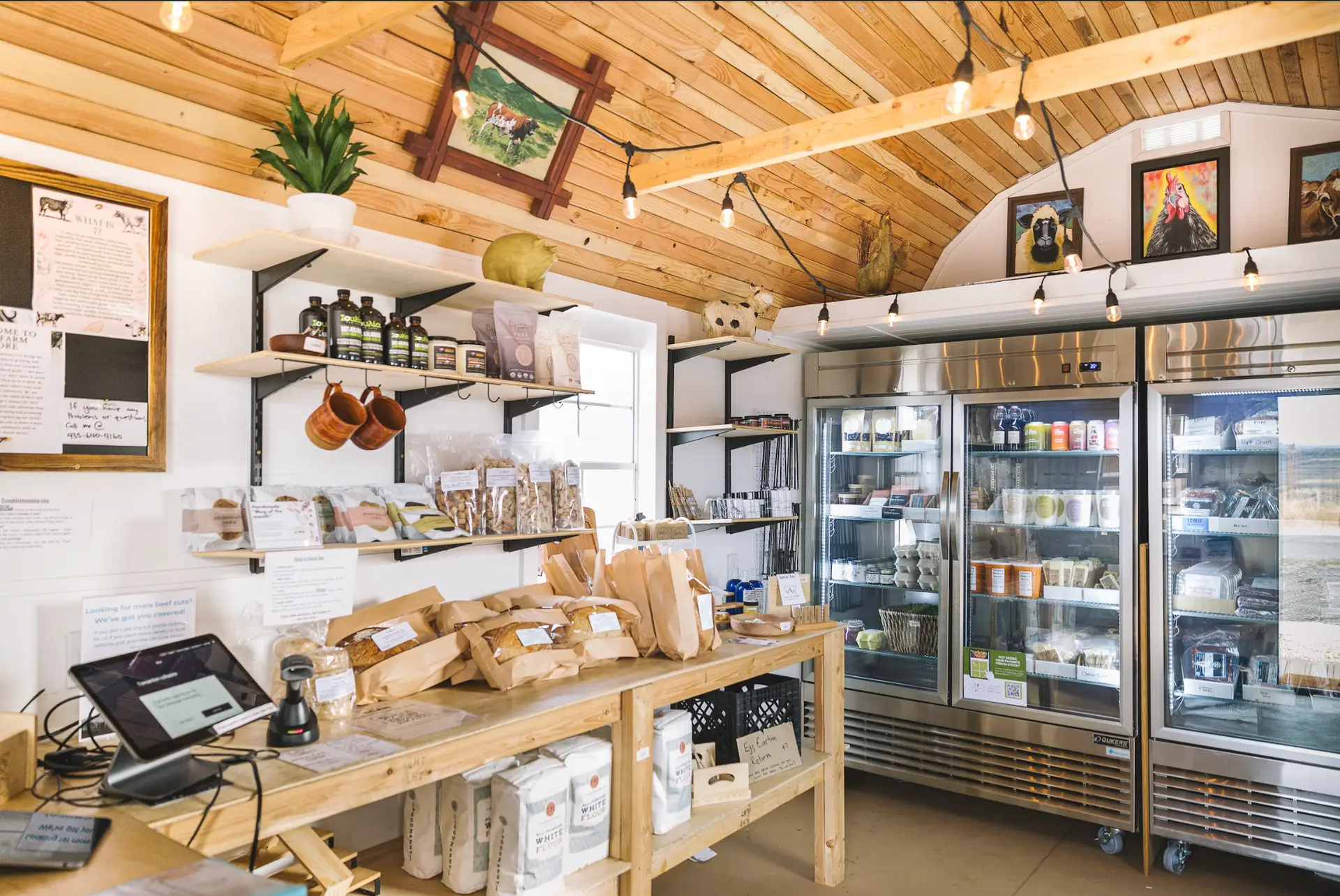 Inside +7 Farm Store self-serve checkout area